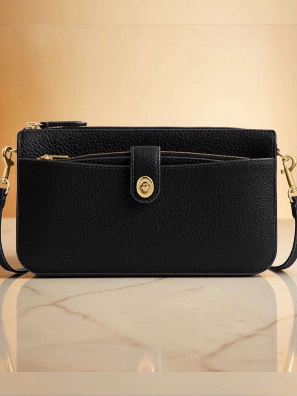 Coach Bella Small Crossbody Wallet in Black Pebble Leather - NWT Factory Package